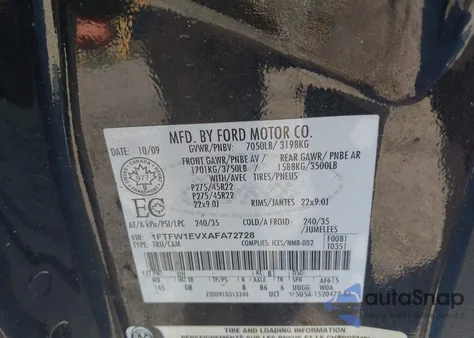 2010 Ford F-150 Fx4/Harley-Davidson/King Ranch/Lariat/Platinum/Xl/Xlt from USA, damaged, VIN 1FTFW1EVXAFA72728
